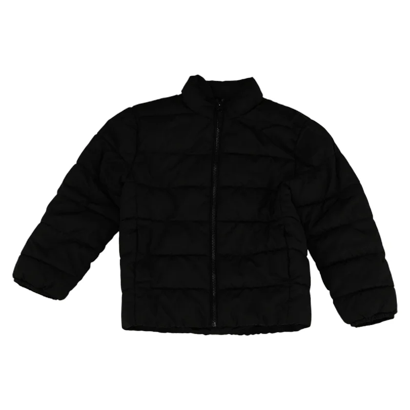 Black Solid Puffer Coat