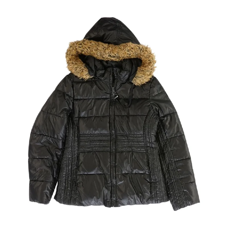 Black Solid Puffer Coat