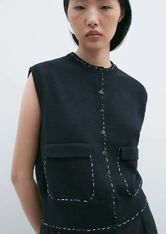Cordera - Merino Wool Stitched Waistcoat in Navy