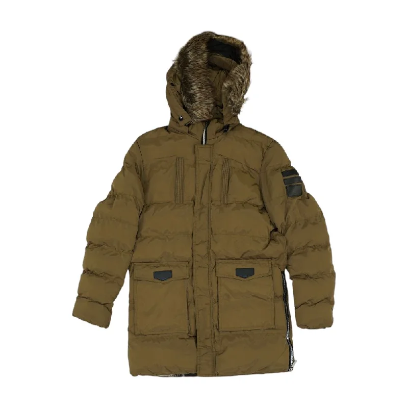 Brown Solid Puffer Coat