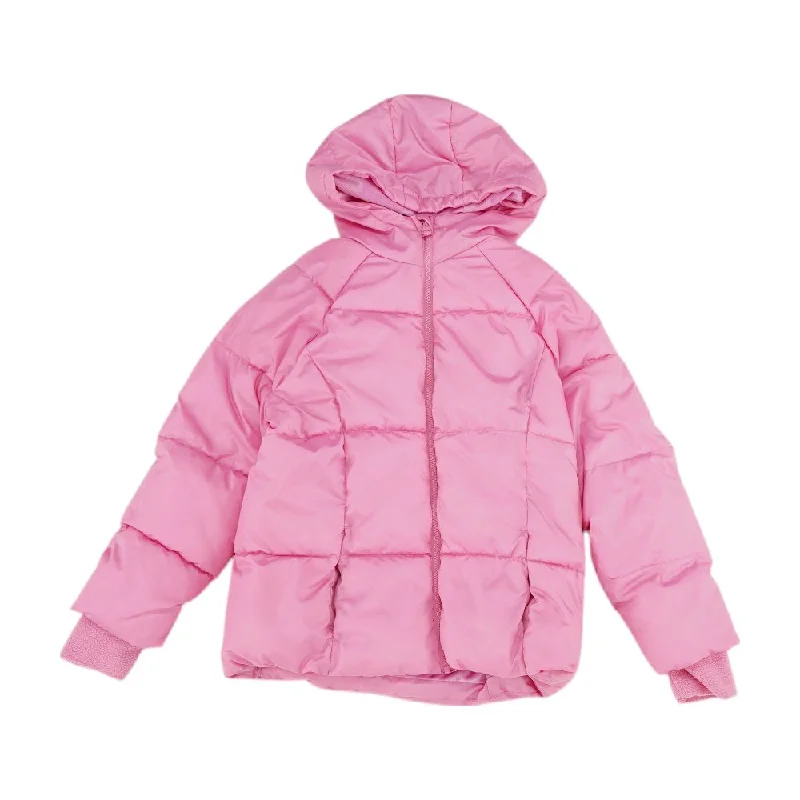 Pink Solid Puffer Coat