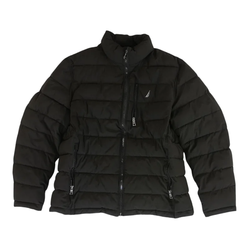 Black Solid Puffer Coat