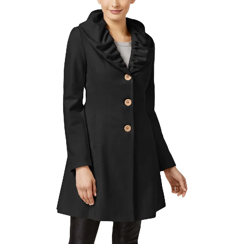 T Tahari Womens Abigail Wool Ruffled Collar Pea Coat