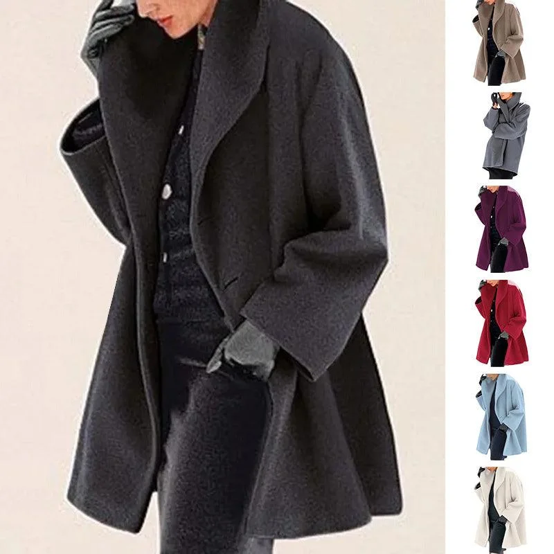 womens winter coats Trendy Clothes Multi-color Round Neck Loose Sweater Woolen Coat