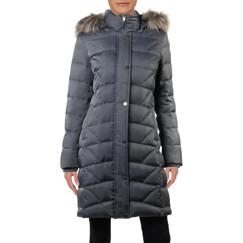 Marc New York by Andrew Marc Womens Medina Faux Fur Trim Quilted Down Coat