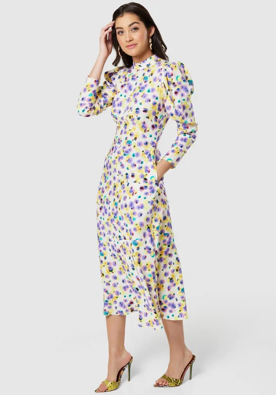 Closet London Multi Print High Neck Long Dress, Yellow
