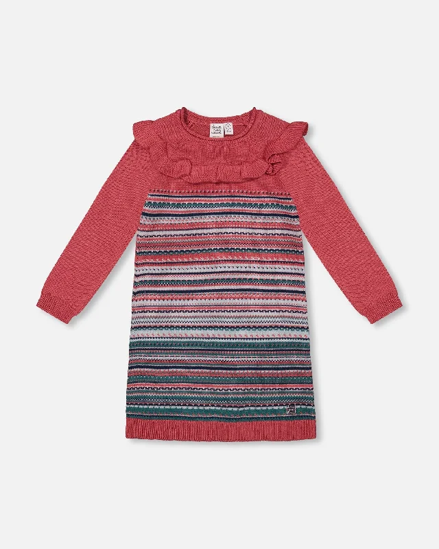 Jacquard Stripe Sweater Dress Pink And Blue