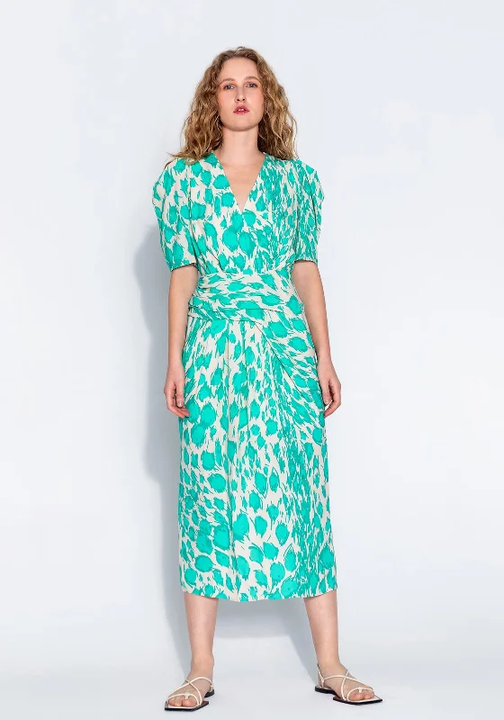 Kameya Leopard Inspired Print Long Dress, Turquoise