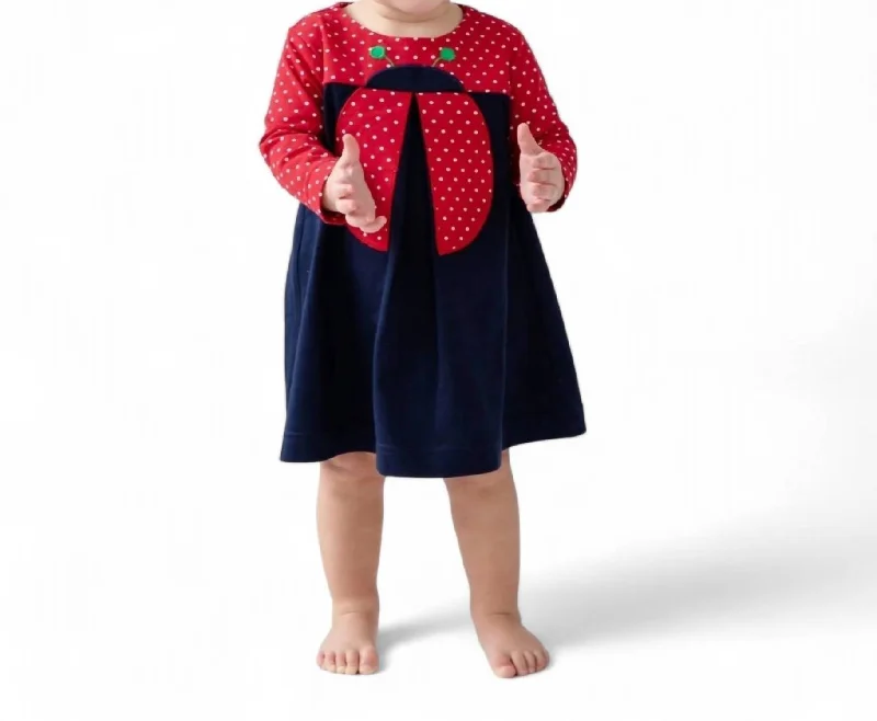 Printed Knit Dress With Ladybug In Red/navy