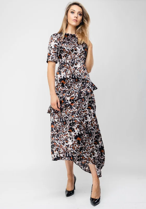 Seventy1 Abstract Print Satin Long Dress, Black