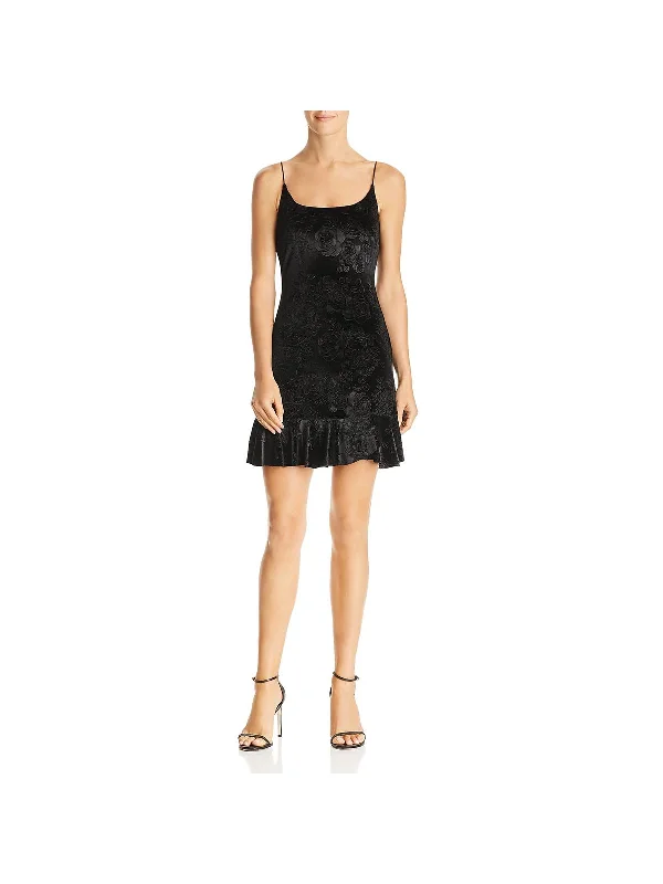 Womens Velvet Floral Flounce Dress