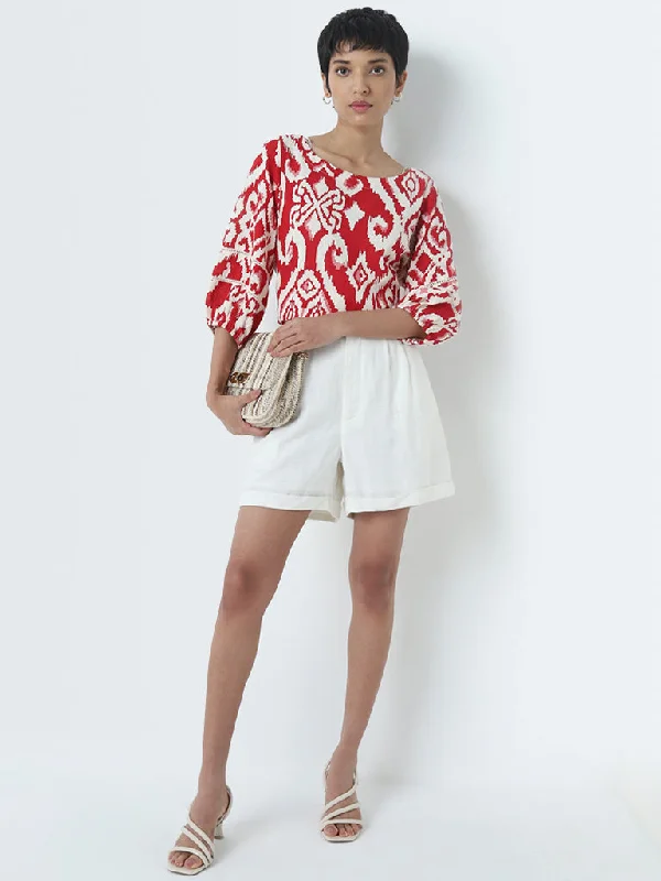 LOV Off-White Linen-Blend High-Rise Blended Linen Shorts