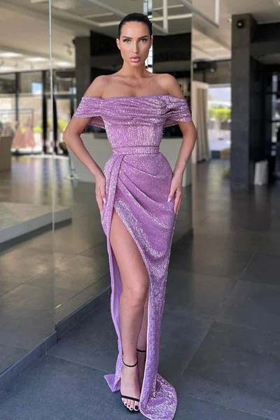 MERMAID OFF-THE-SHOULDER SEQUINED FLOOR-LENGTH HIGH SPLIT OPEN BACK PROM DRESS gh2648