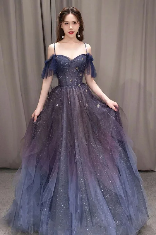 PURPLE SWEETHEART NECK TULLE LONG PROM DRESS PURPLE FORMAL DRESS gh2625