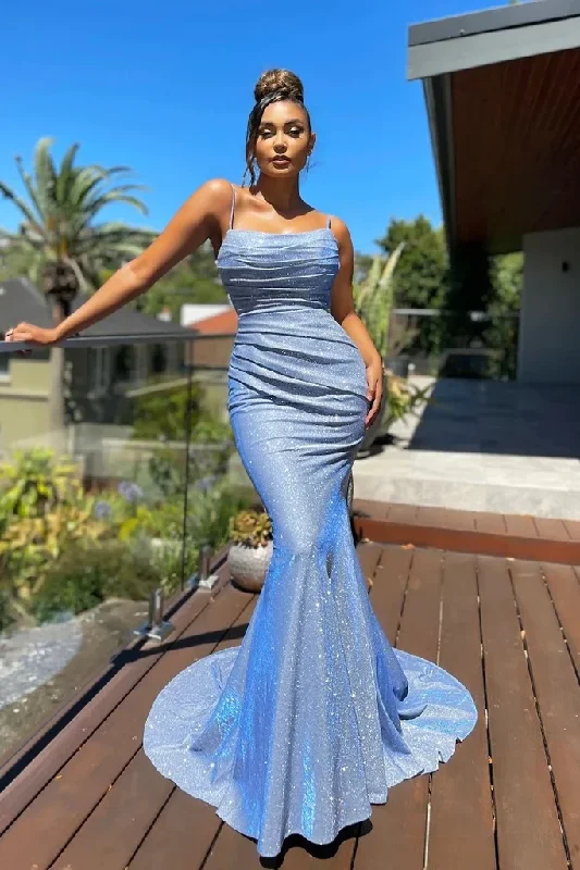 Shiny Mermaid Backless Spaghetti Straps Long Prom Dresses gh2631