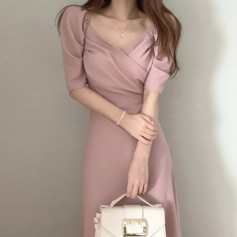 Women Elegant Puff- Sleeve Dress
