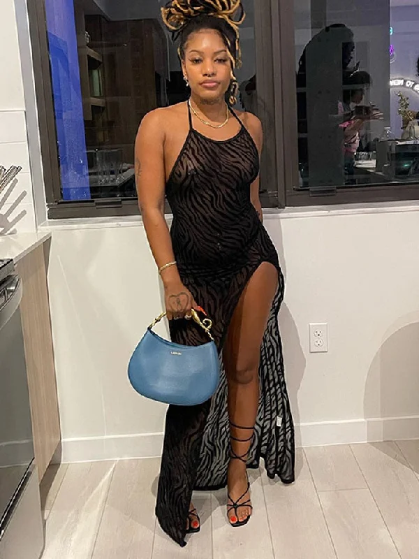 Women Mesh Split Party Dress