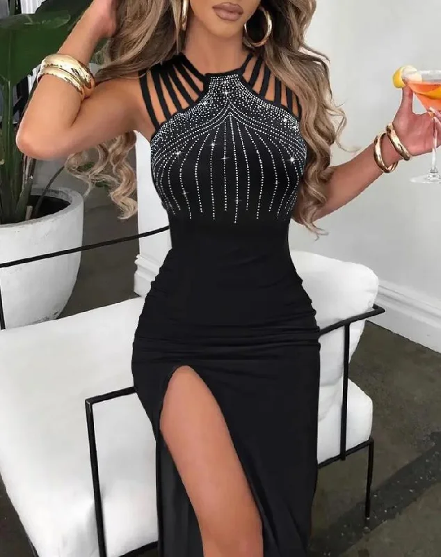 Women Rhinestone Elegant Dress