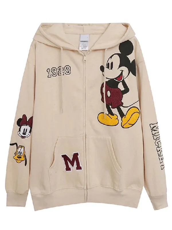 Stay cozy and cute with disney’s mickey and minnie mouse zip-up hoodie oversized
