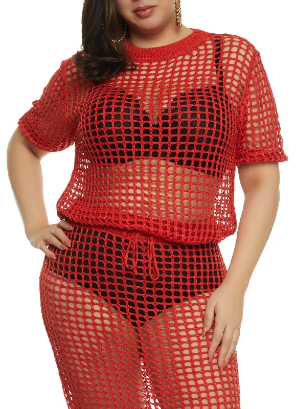 Plus Size Crochet Short Sleeve Sweater