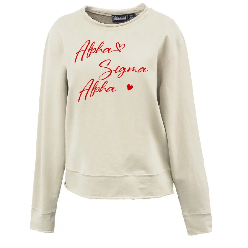 Sorority Roll Edge Crewneck, Printed Script Heart - P-8331 - CAD