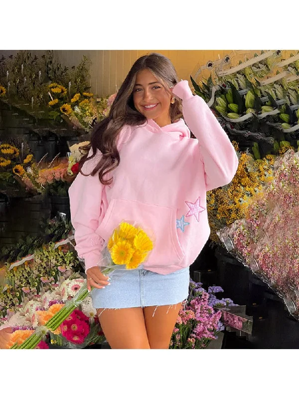 Star Patched Embroidery Pocket Hoodies