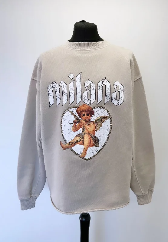 Washed Taupe Cherub Heavyweight Open Hem Sweatshirt.