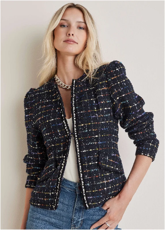 Rhinestone Tweed Jacket - Black Multi