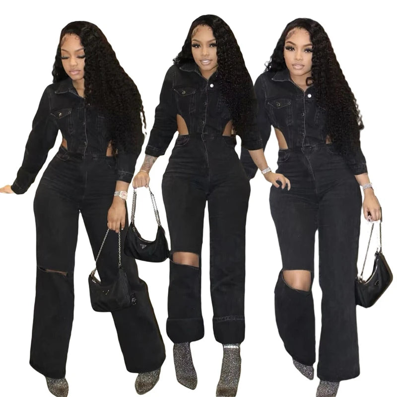 2024 spring new black denim jeans women free shipping kacket top full length pants jumpsuit romper overall for women full length 2024 spring new black denim jeans women free shipping kacket top full length pants jumpsuit romper overall for women full length