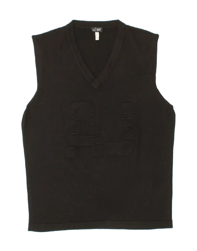 ARMANI JEANS Womens Graphic Vest Tank Top UK 14 Large Black Wool