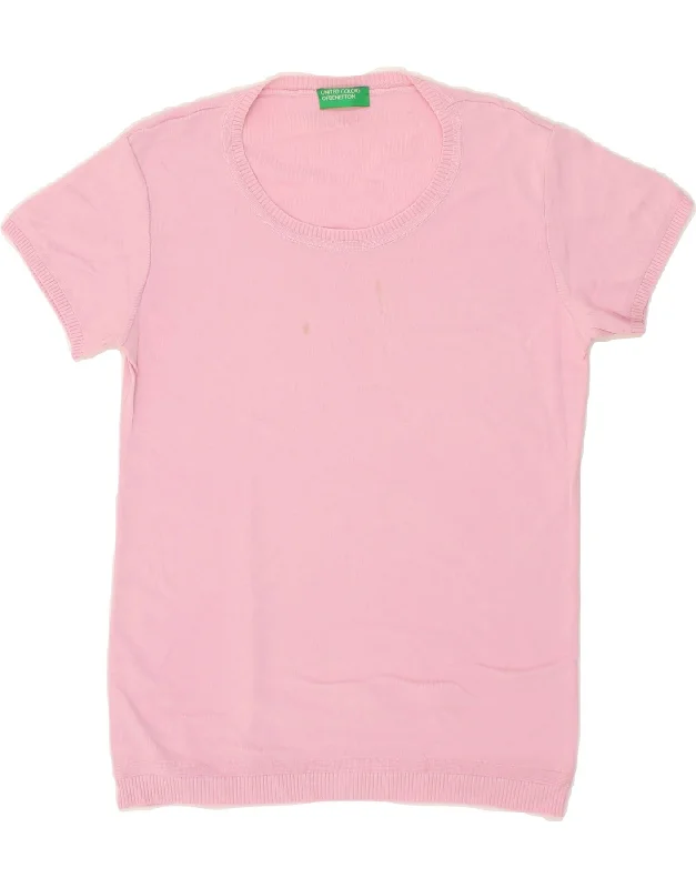 BENETTON Womens Short Sleeve Boat Neck Jumper Sweater UK 10 Small Pink