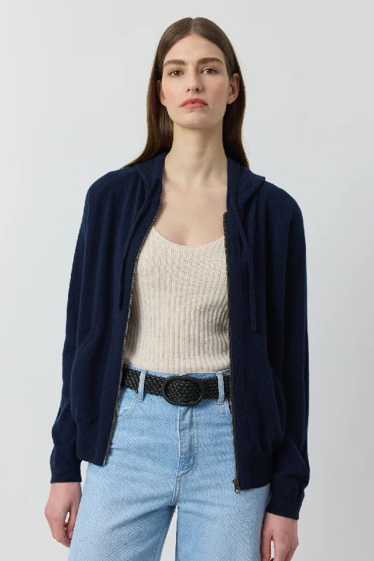 Essential Cashmere Zip Hoodie - Dark Navy