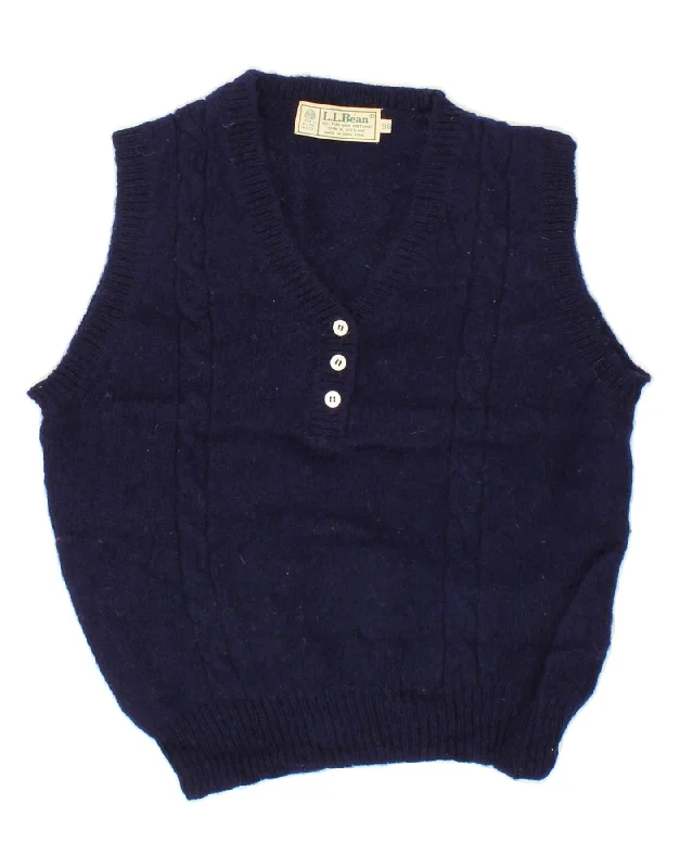 L.L.BEAN Womens Crop Vest Tank Top EU 36 Small Navy Blue Wool
