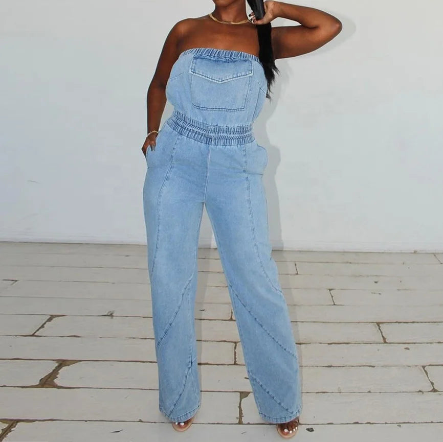 New trendy ladies one piece sleeveless sexy strapless tube top female jumpsuits baggy straight jeans denim jumpsuit women New trendy ladies one piece sleeveless sexy strapless tube top female jumpsuits baggy straight jeans denim jumpsuit women