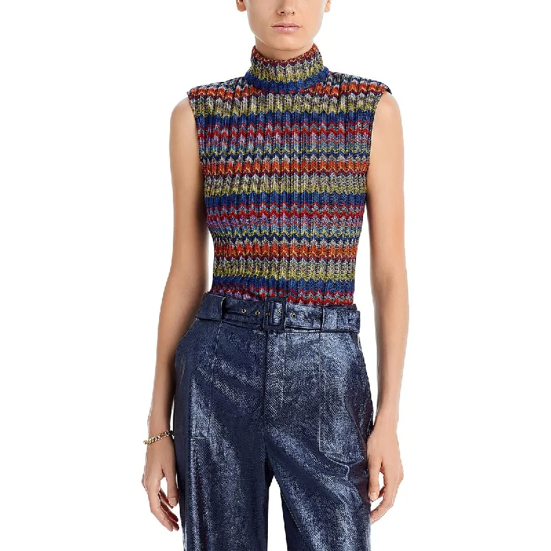 Ramy Brook Womens Madison Chevron Mock Neck Tank Top Sweater