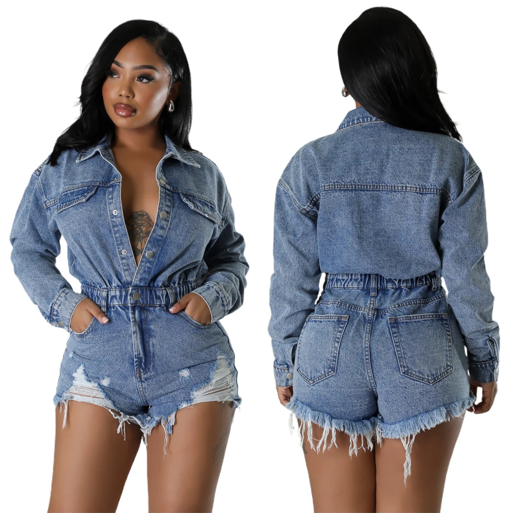 Z174354 2023 sexy bodysuit ladies jumpsuit elegant womens dark blue elastic High Stretch Ripped Tassel Loose Wash Denim jumpsuit Z174354 2023 sexy bodysuit ladies jumpsuit elegant womens dark blue elastic High Stretch Ripped Tassel Loose Wash Denim jumpsuit