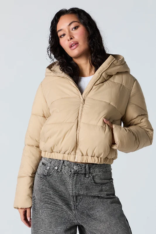 Nylon Hooded Puffer Jacket