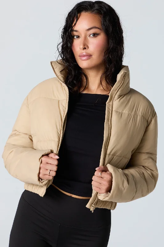 Nylon Cropped Puffer Jacket