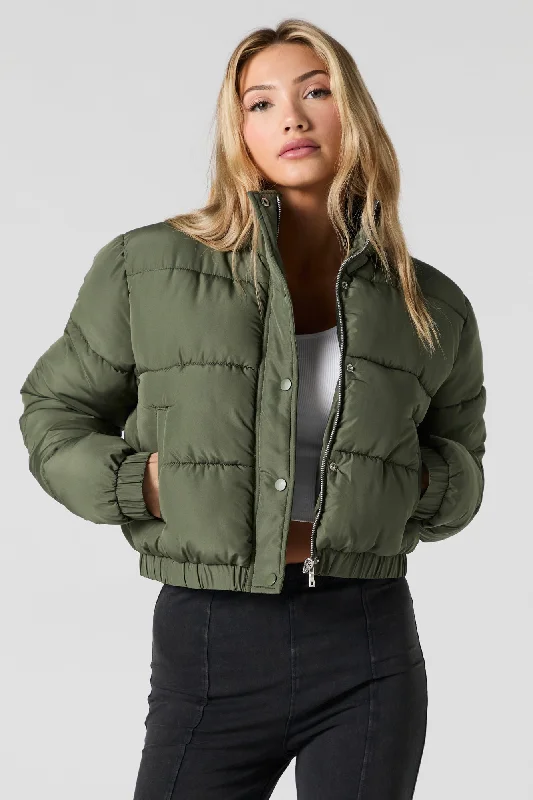 Button Front Puffer Jacket