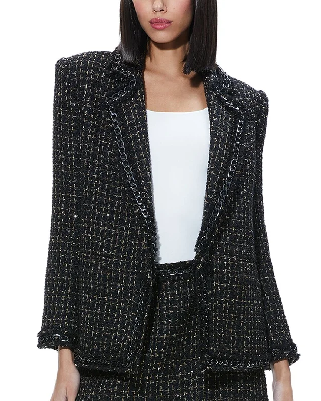 Alice + Olivia Shan Oversized Chain Fringe Wool-Blend Blazer