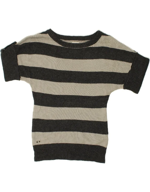 CONVERSE Womens Short Sleeve Boat Neck Jumper Sweater UK 6 XS Grey Striped