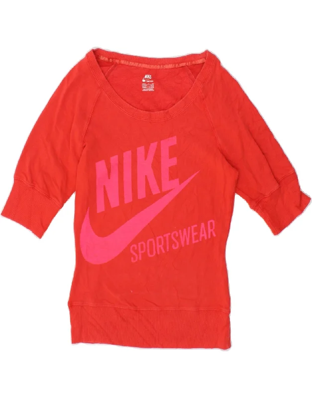 NIKE Womens Graphic Short Sleeve Sweatshirt Jumper UK 8/10 Small Red