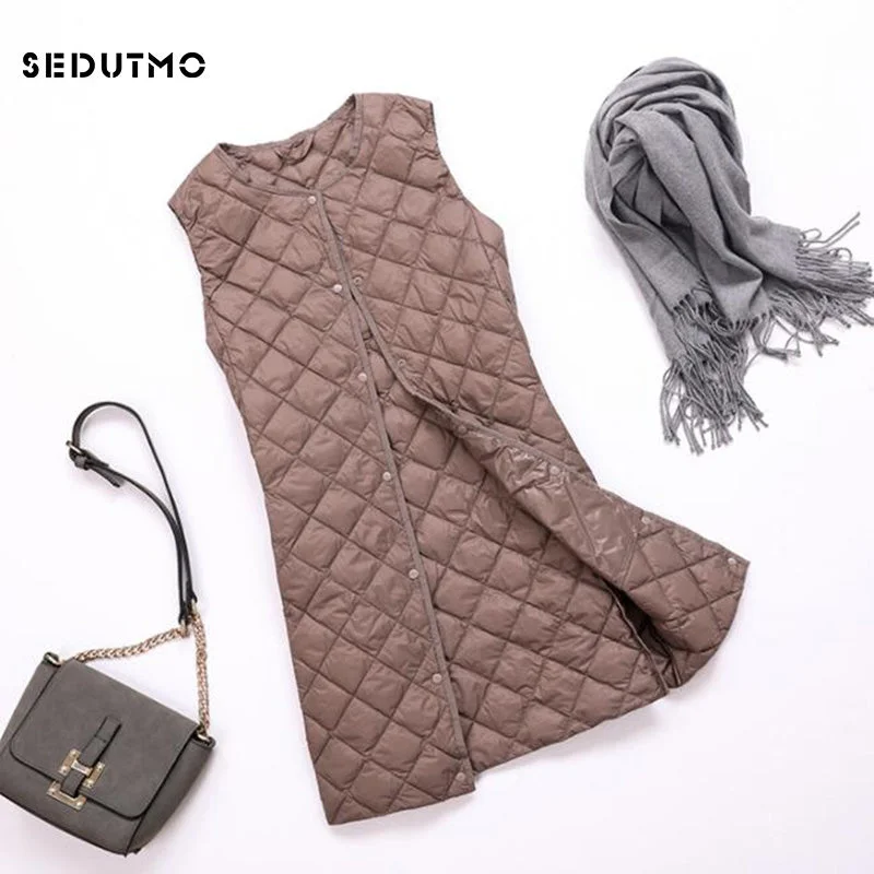 SEDUTMO Spring Plus Size 3XL Ultra Light Women Down Coat Long  Vest Autumn Puffer Jacket Waistcoat Slim Parkas ED759