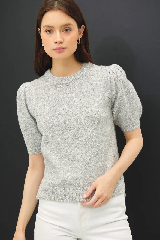 Balloon Short Sleeve Sweater: Heather Grey