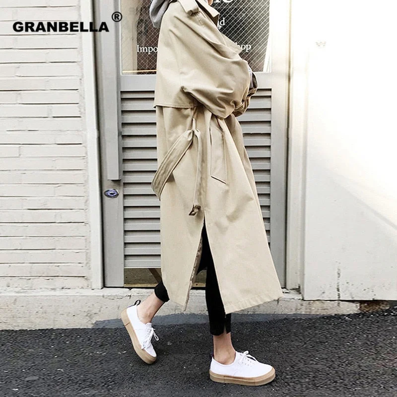 Spring Autumn New Women's Casual Trench Coat Oversize Double Breasted Vintage Outwear Sashes Chic Cloak Female Windbreaker