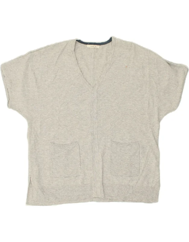 WHITE STUFF Womens Short Sleeve V-Neck Jumper Sweater UK 14 Medium Grey