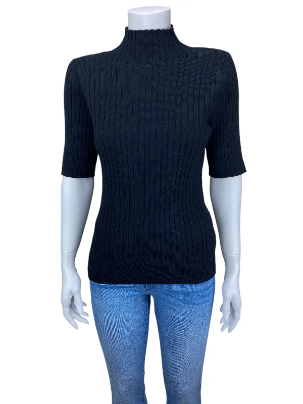 525 America Women's Remi Ribbed Mock Short Sleeve Sweater Black Size L
