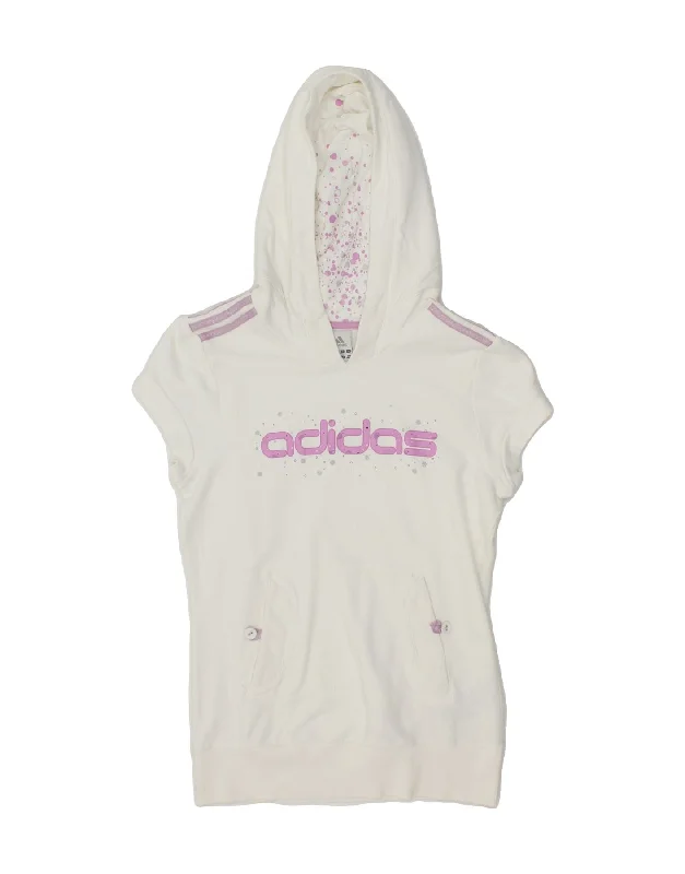 ADIDAS Womens Graphic Short Sleeve Hoodie Jumper UK 12 Medium  White