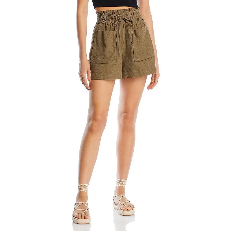 Avec Les Filles Womens Linen Blend Smocked High-Waist Shorts