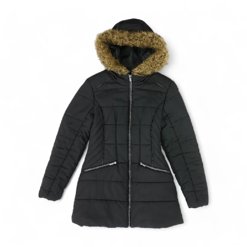 Black Solid Puffer Coat